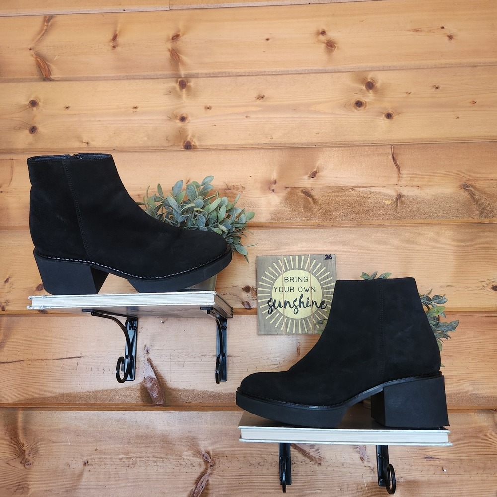 Sesto Meucci Boots Black Suede Leather Chunky Block Heel Platform Vintage Y2K 10